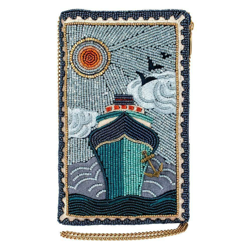 Mary Frances On Board Crossbody Phone Bag Ship Sea Zip Handbag Blue Purse NEW